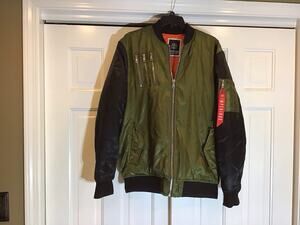 Imperious Men's Green Black Bomber Jacket Size L Full Zip Streetwear Bloke Y2K